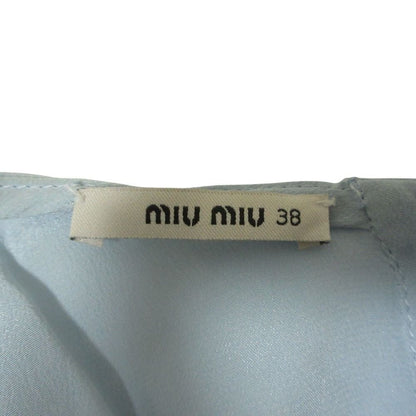 MIUMIU Used 100% silk short sleeve mini dress one piece 38 light blue womens br