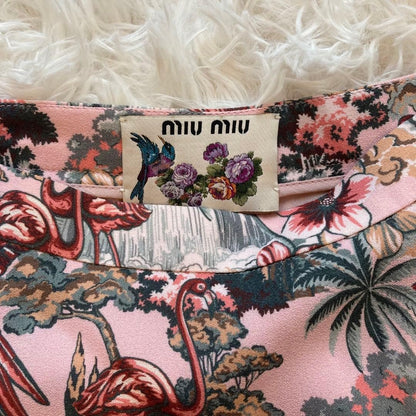 Miu Miu Flare Skirt Size M Pink Flamingo Print Floral Design
