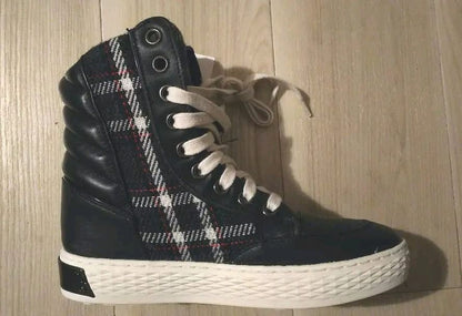 Diesel Women 7.5US Jacquard Plaid pattern High-Cut Sneakers Luxury Casual Italy