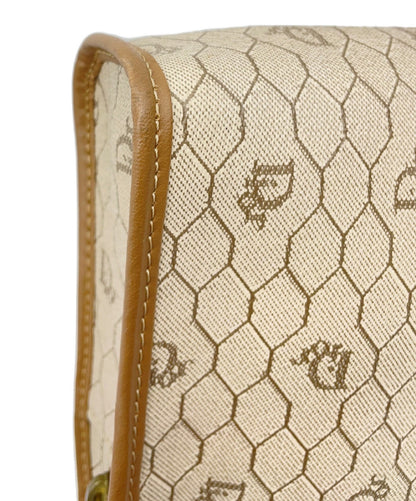 Dior Honeycomb Clutch Bag Beige Canvas Leather Vintage Authentic