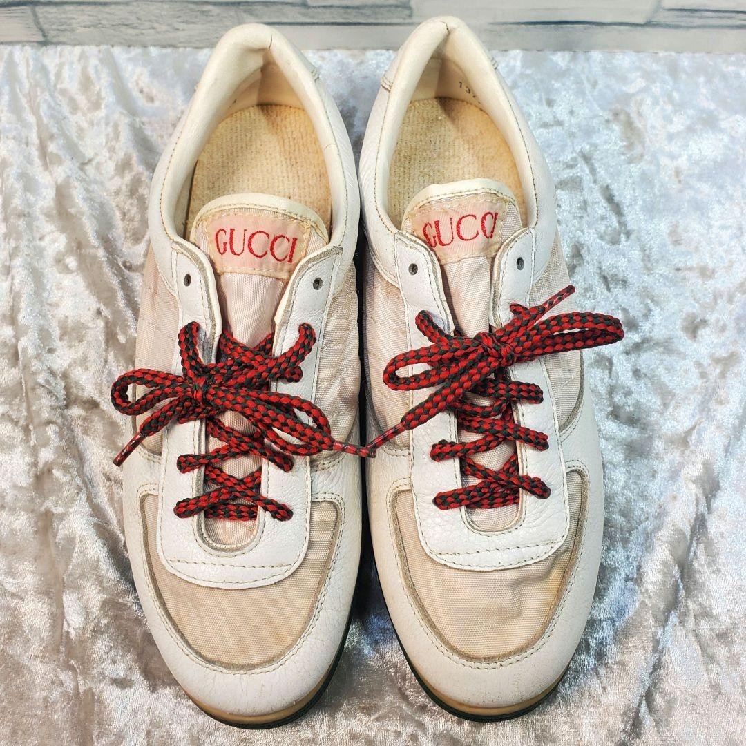 Rare GUCCI 23cm White Leather Sherry Line Low-Top Sneakers Vintage Italian Made