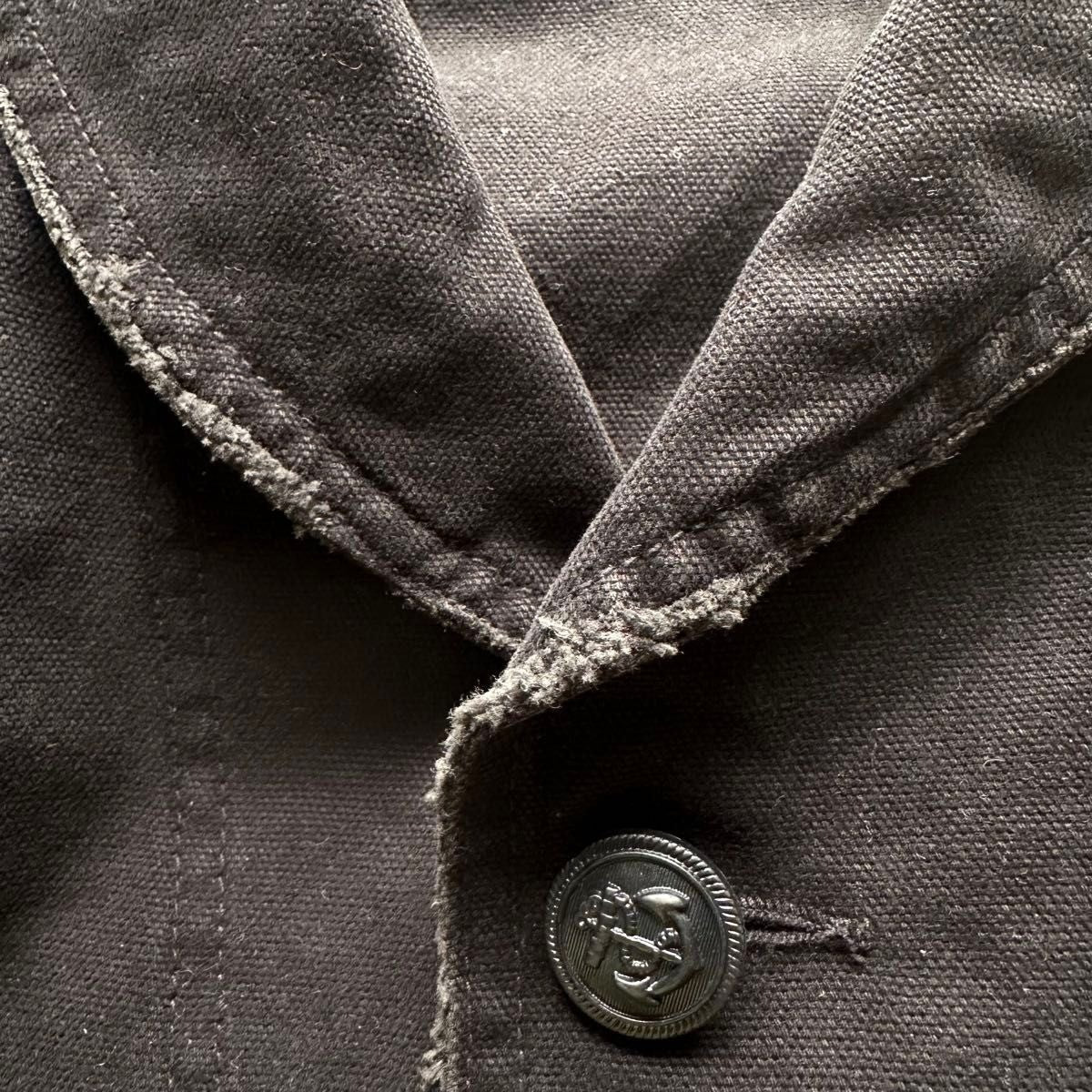 US NAVY Denim Jacket Black L Vintage Processed Canvas Shawl Collar JAPAN