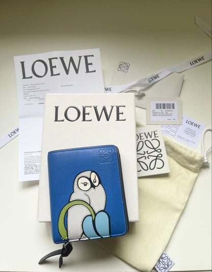 Loewe Women Rare Compact Zip Wallet Owl Embroidery Limited Edition VHTF Popular