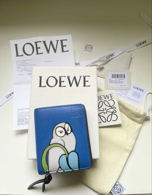 Loewe Women Rare Compact Zip Wallet Owl Embroidery Limited Edition VHTF Popular