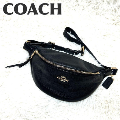 COACH F48738 Waist Bag Leather Black Gold Hardware Crossbody Unisex Genuine