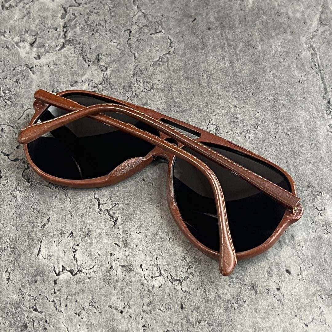 Baush Lomb Leather Wrapped Sunglasses Shooter Teardrop Shape Brown Used