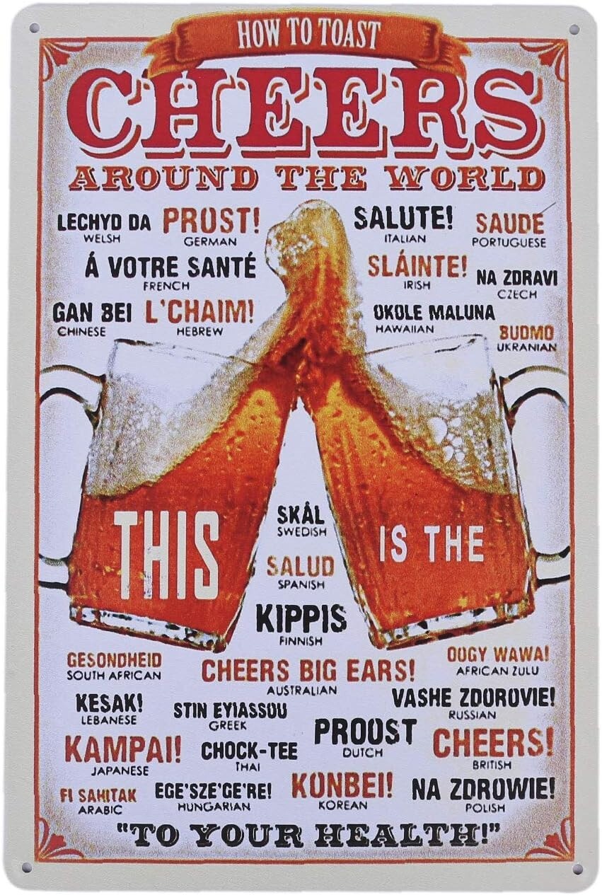 HWT HIRO WORLD TRADE Tinplate Sign, set of 5, retro vintage wall hanging (beer)