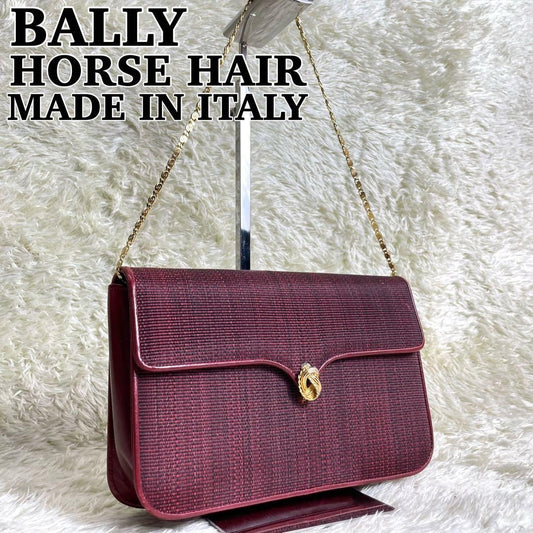 BALLY Shoulder bag Horsehair Leather Gold chain Red Vintage Authentic