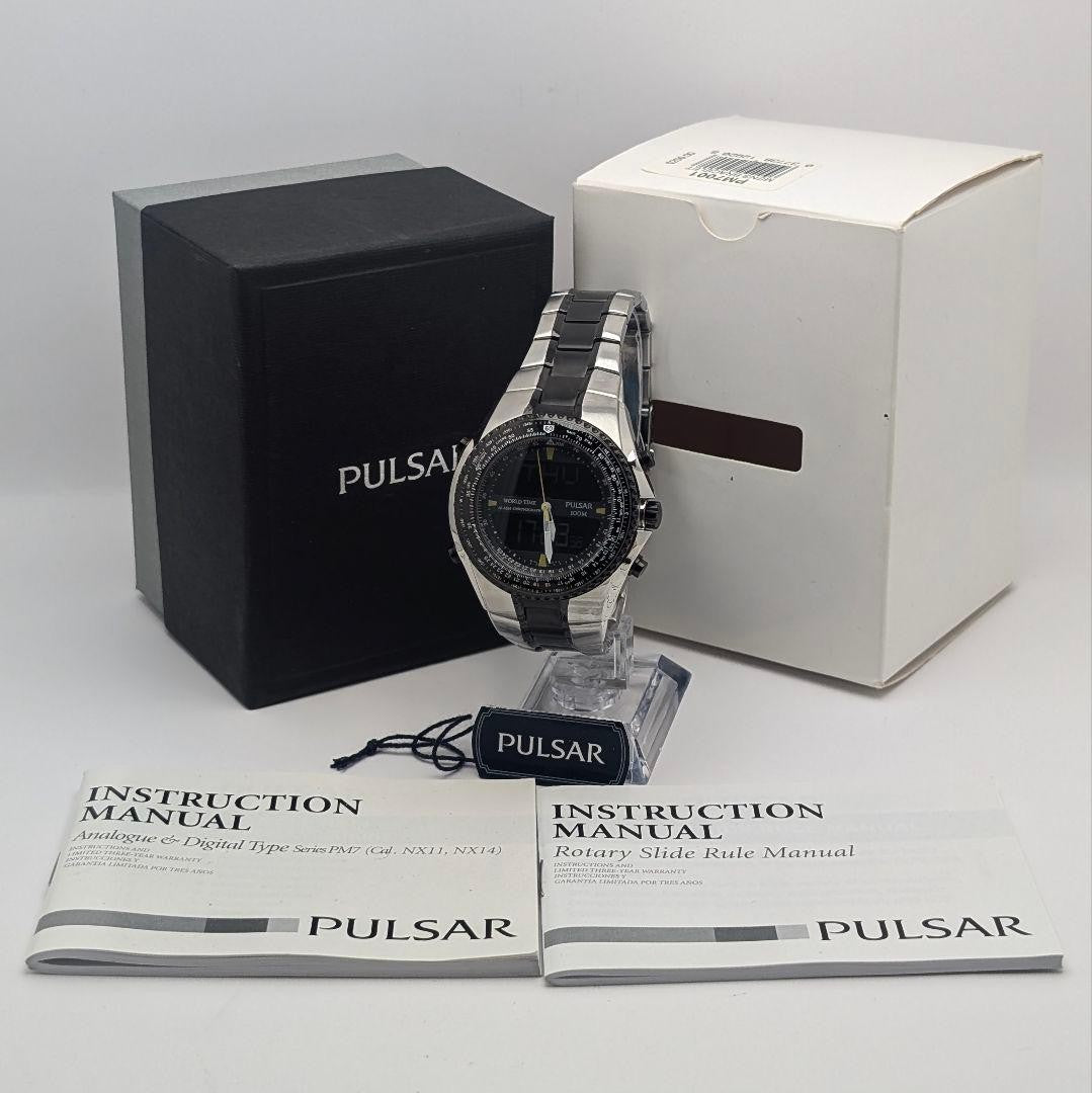 Seiko Pulsar NX14-X001 World Time Ana-Digi Rare Quartz SS Black Dial Men’s Watch