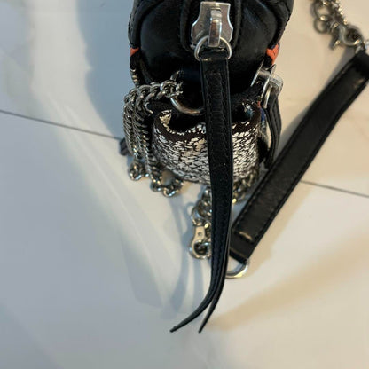 Diesel Women Shoulder Bag Chain Leather Zipper Black Multicolor Luxury Stylish