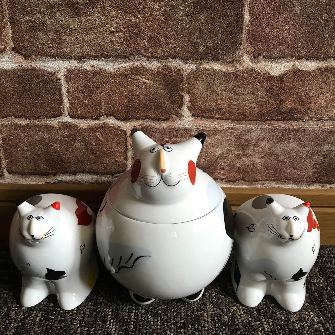 Beautiful, rare Villeroy & Boch 3-piece cat condiment case set