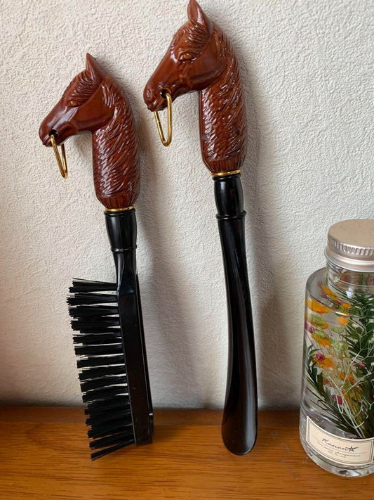 BRUSH & SHOEHORN Handle Horse Showa Retro Rare