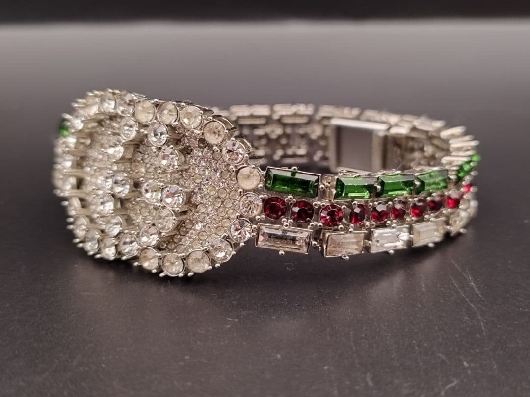 Authentic GUCCI Crystal GG Web Bracelet Silver Tone Vintage Rare Jewelry Italy