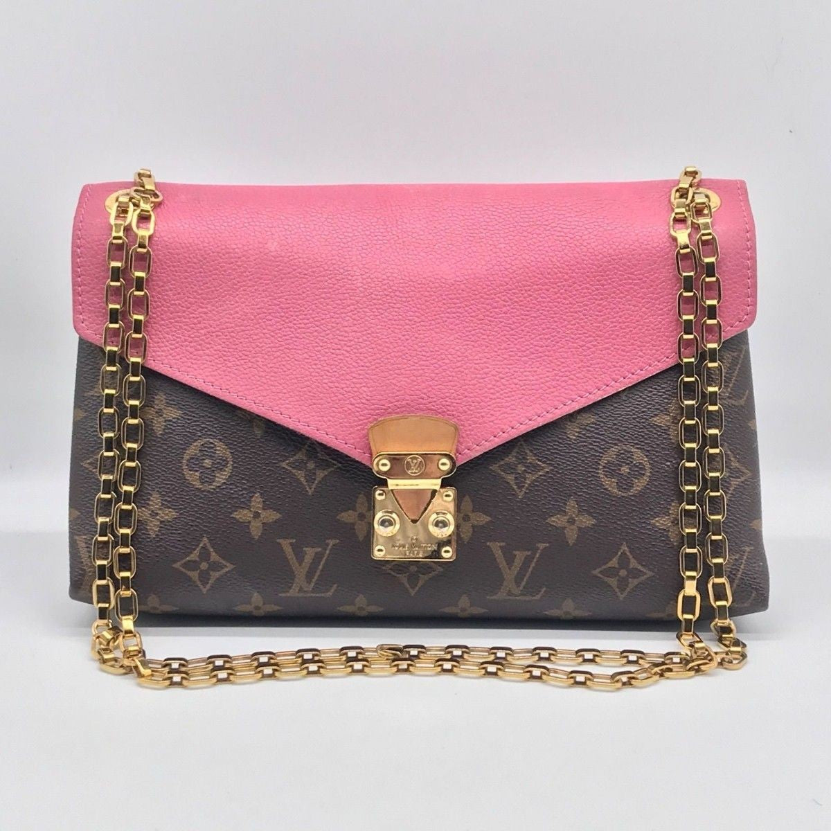Louis Vuitton Monogram Pallas Chain Shoulder Bag Rose Brown Womens Authentic