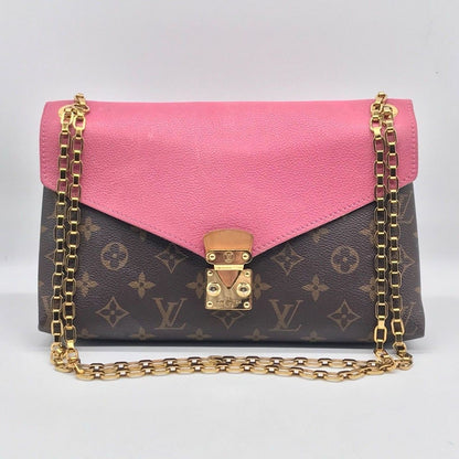 Louis Vuitton Monogram Pallas Chain Shoulder Bag Rose Brown Womens Authentic