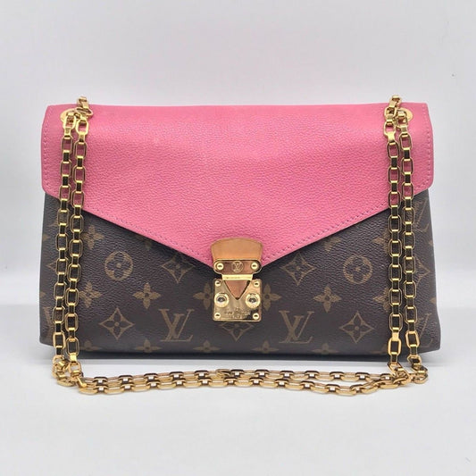 Louis Vuitton Monogram Pallas Chain Shoulder Bag Rose Brown Womens Authentic