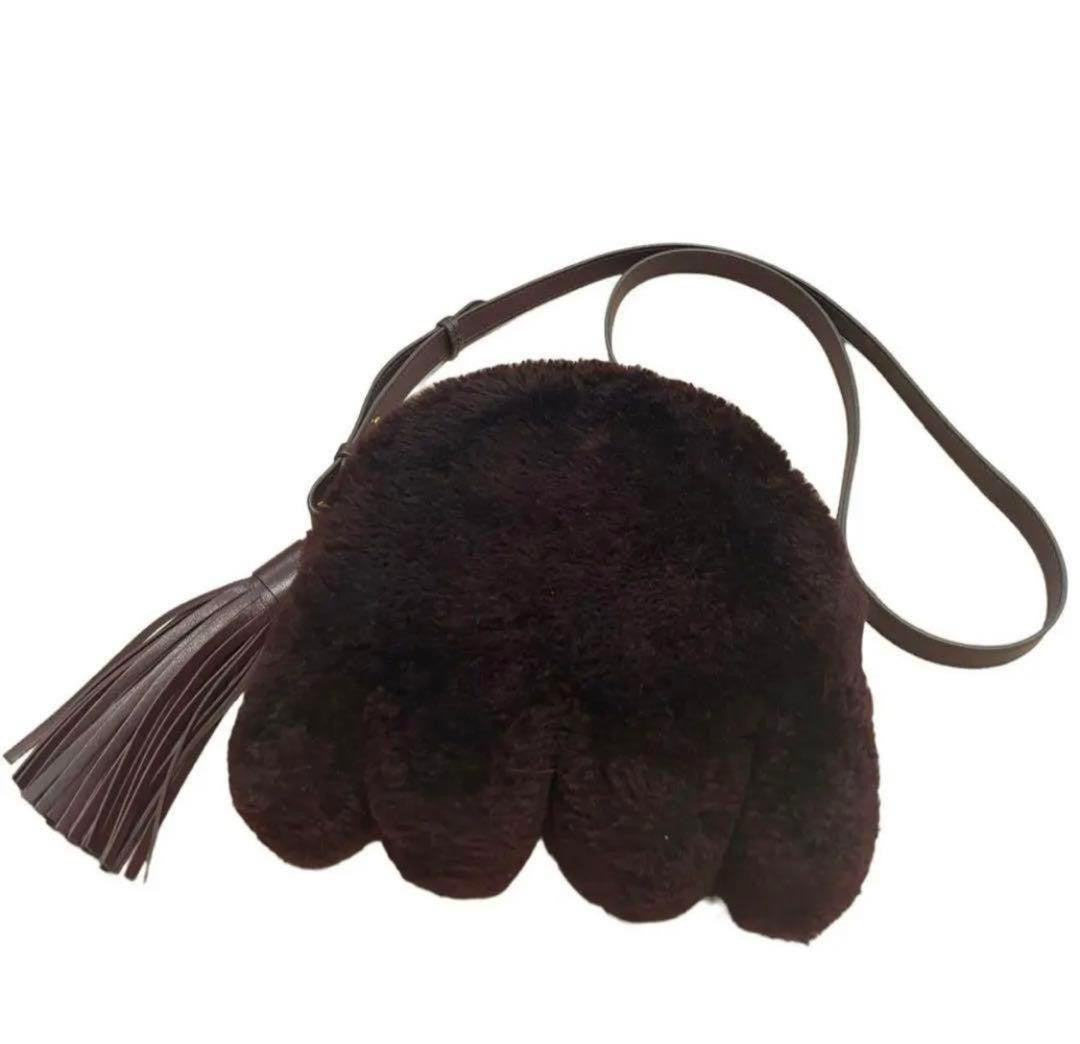 ANYA HINDMARCH Pac-Man ghost mouton Boa Shoulder Crossbody BAG tassel Bordeaux