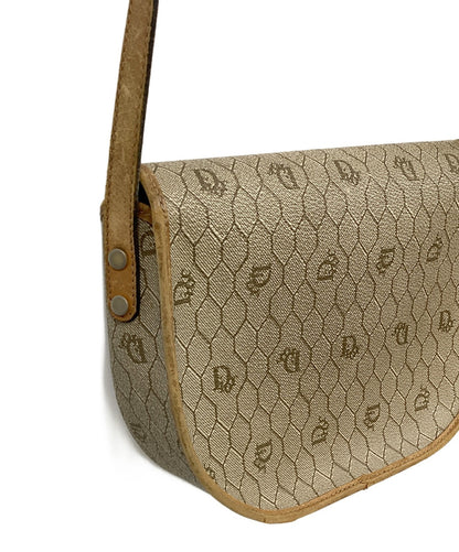 Dior Honeycomb Shoulder Crossbody Bag Beige Canvas Leather Vintage Auth 115534