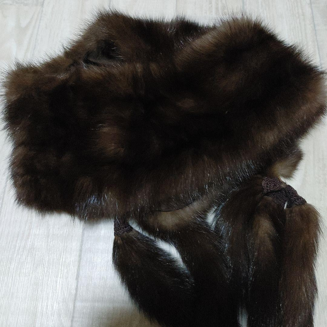 Valentino Sable Long Muffler Shawl Brown Fur Detachable Fringe Used