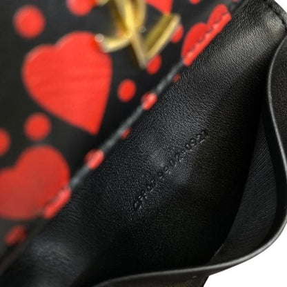 SAINT LAURENT PARIS 6-Key Holder Compact Case with Heart Motif Black Red Auth