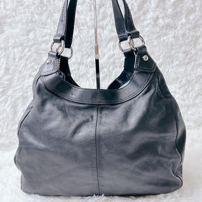 COACH Soho Hobo Tote Bag Black Leather Shoulder Buckle Silver Auth