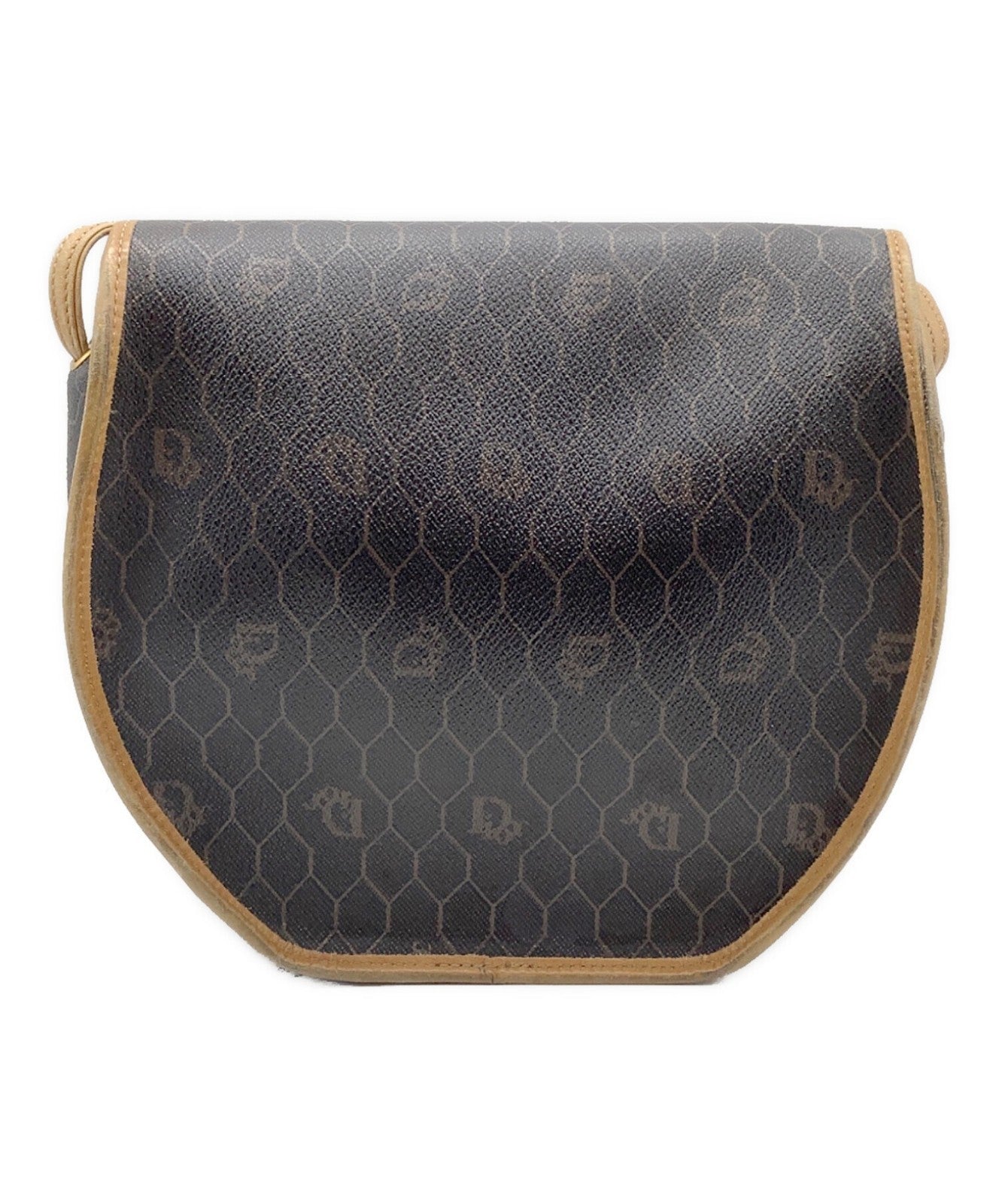 Dior Honeycomb Shoulder Crossbody Bag Brown Canvas Leather Vintage Auth