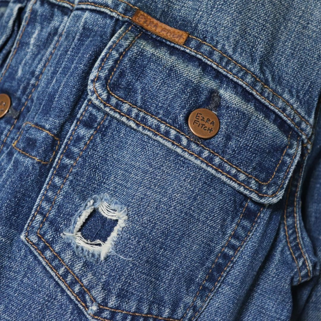 2000s EZRA FITCH Denim Jacket Distressed Turkey Made M