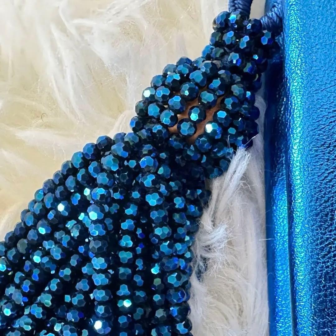 Anya Hindmarch Women Bag Hand Beads Sequin Clutch Metallic Blue Limited Edition
