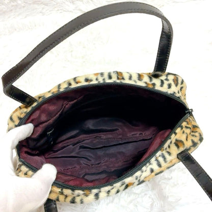 Kate Spade Leopard Print Faux Fur Handbag USA Made Vintage Leather Handle