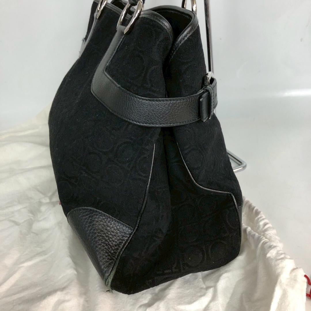 Salvatore Ferragamo Hand Bag Tote Purse Gancini Leather Black Authentic