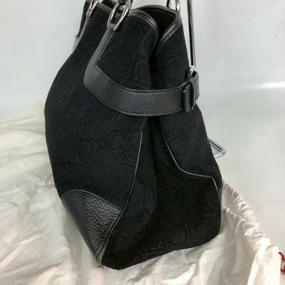 Salvatore Ferragamo Hand Bag Tote Purse Gancini Leather Black Authentic
