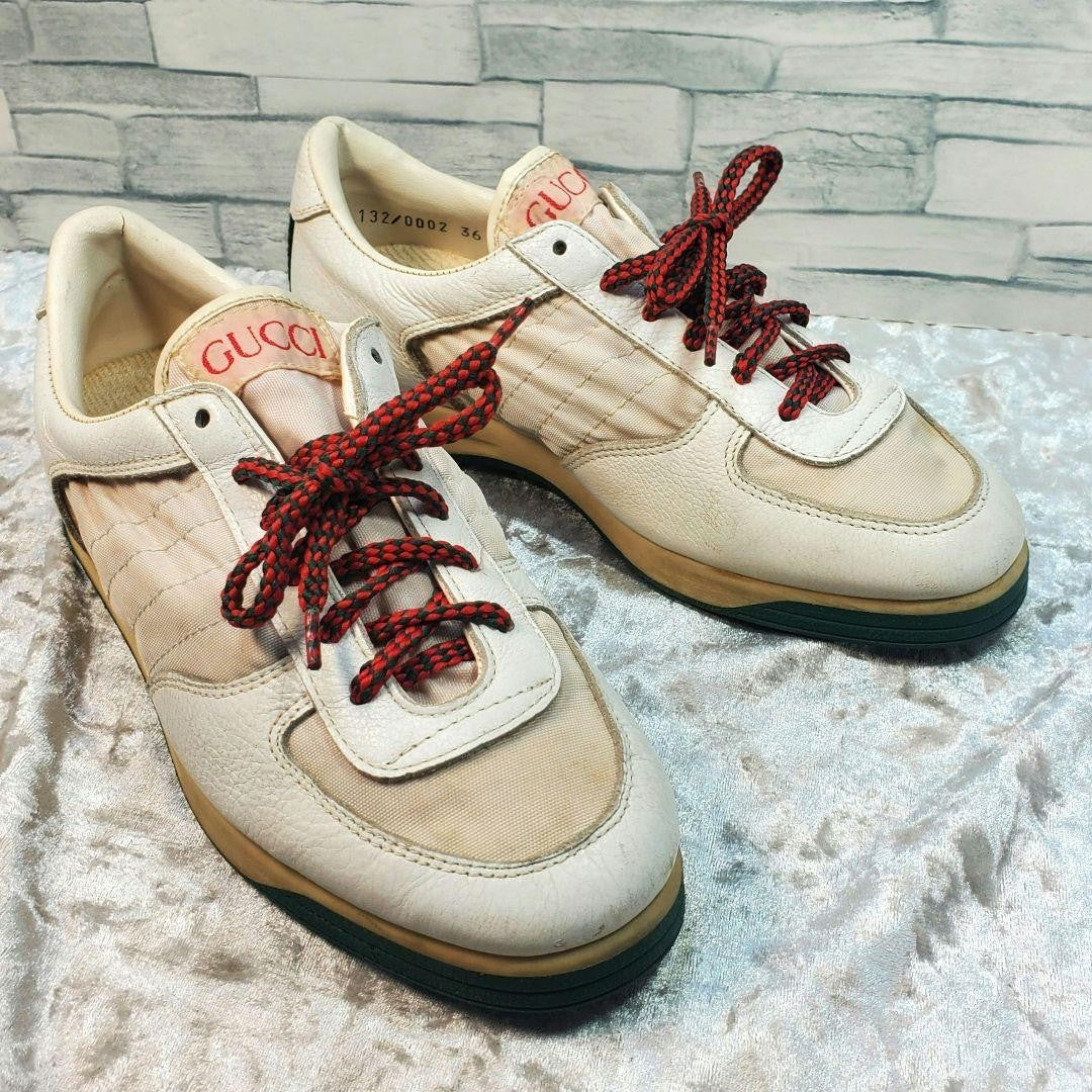 Rare GUCCI 23cm White Leather Sherry Line Low-Top Sneakers Vintage Italian Made