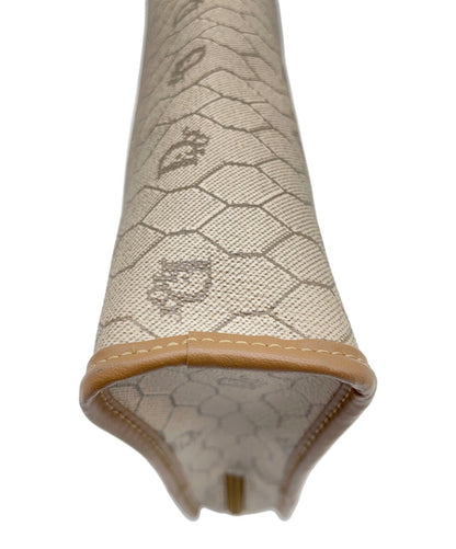 Dior Honeycomb Clutch Bag Beige Canvas Leather Vintage Authentic