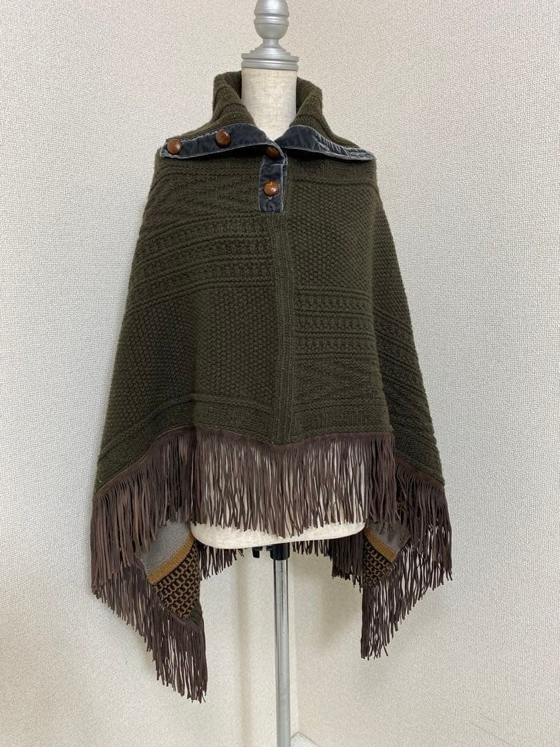 ETRO Cable Knit Fringe Poncho