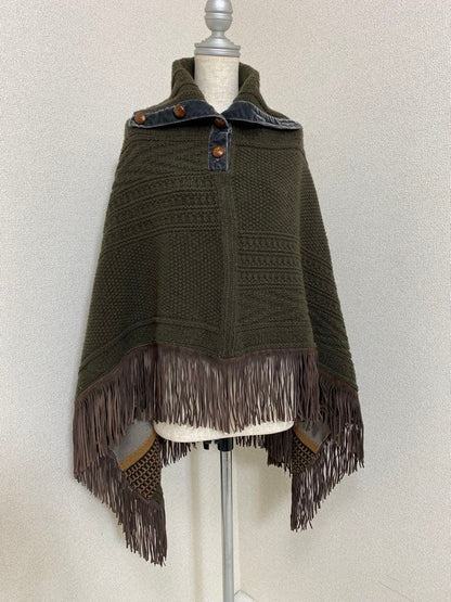 ETRO Cable Knit Fringe Poncho