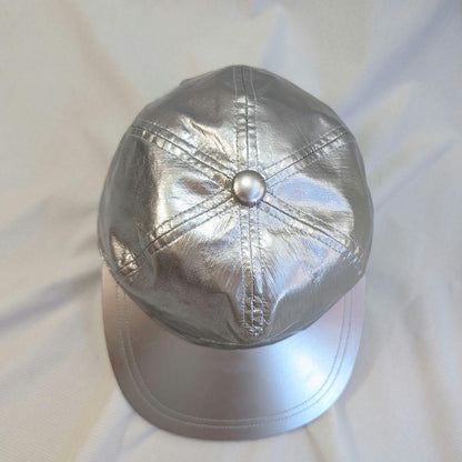 [Courrèges] Rare 90s logo embroidered space age cap silver