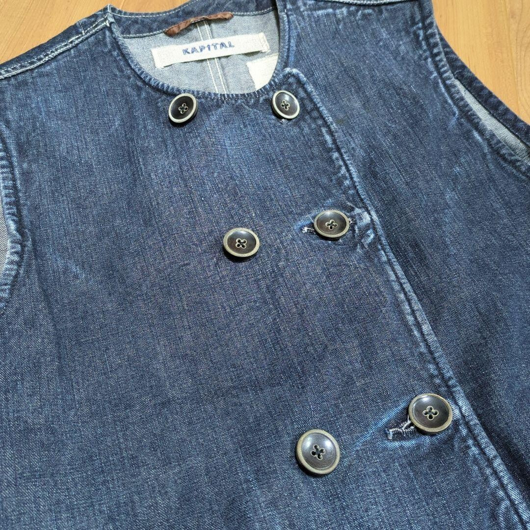 KAPITAL Denim double button Vest Cotton100% Used Excellent+ Vintage Japan