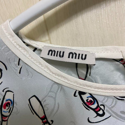 MIUMIU bowling pin pattern rayon silk blouse short sleeve F/S from Japan