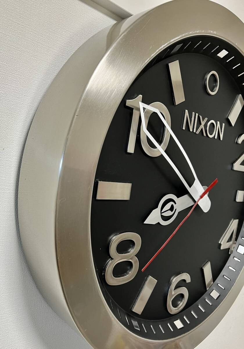 Nixon Wall Clock Large Analog Clock Round Black × Silver 23.5in Used