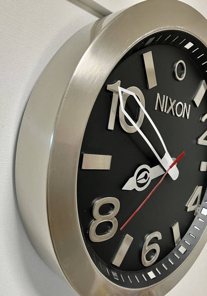 Nixon Wall Clock Large Analog Clock Round Black × Silver 23.5in Used