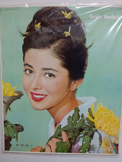 Showa retro period vertical Actress Haruko Wanibuchi printed poster item.