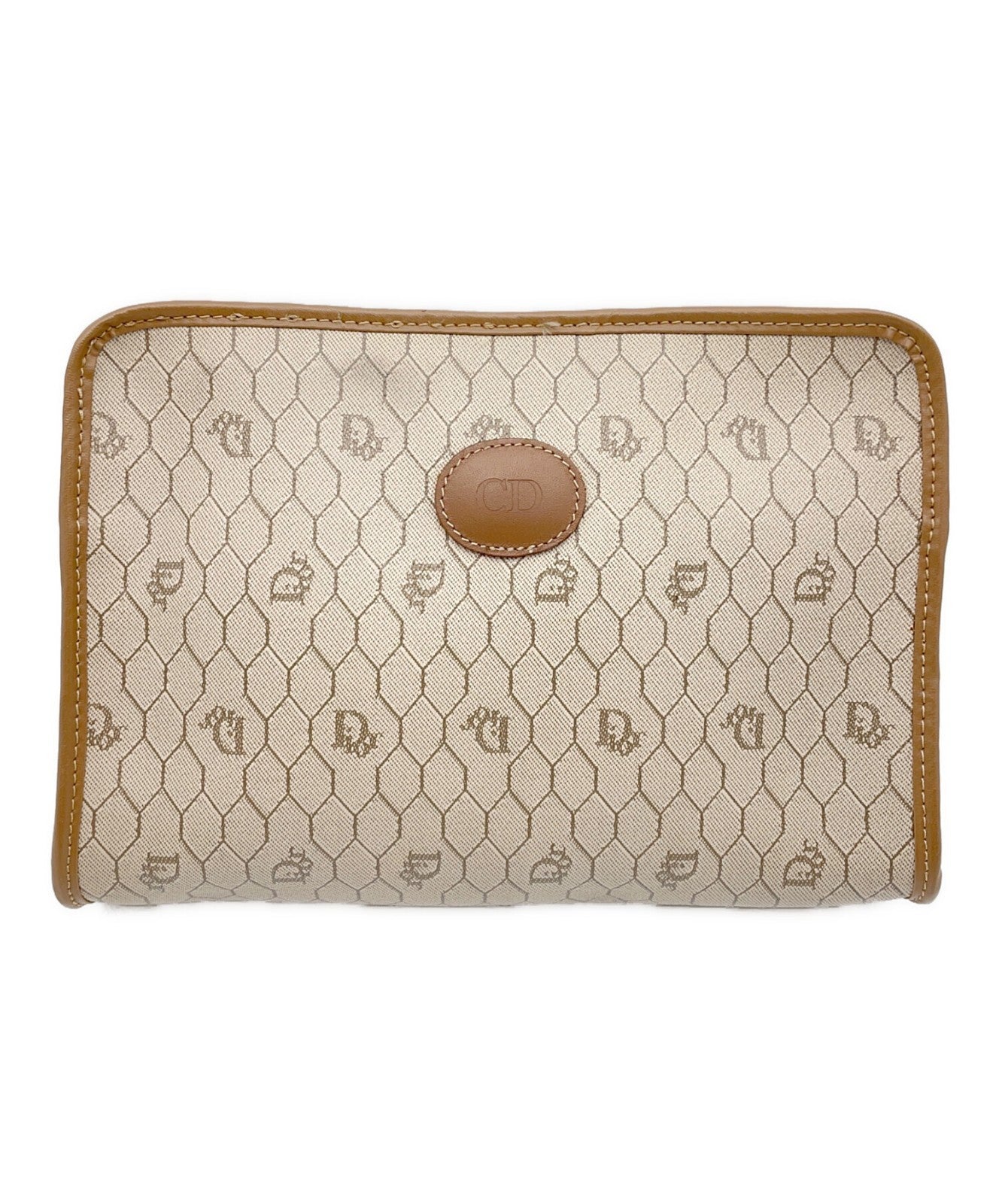 Dior Honeycomb Clutch Bag Beige Canvas Leather Vintage Authentic