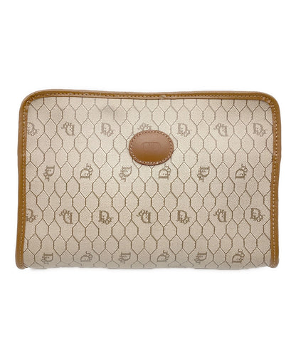 Dior Honeycomb Clutch Bag Beige Canvas Leather Vintage Authentic