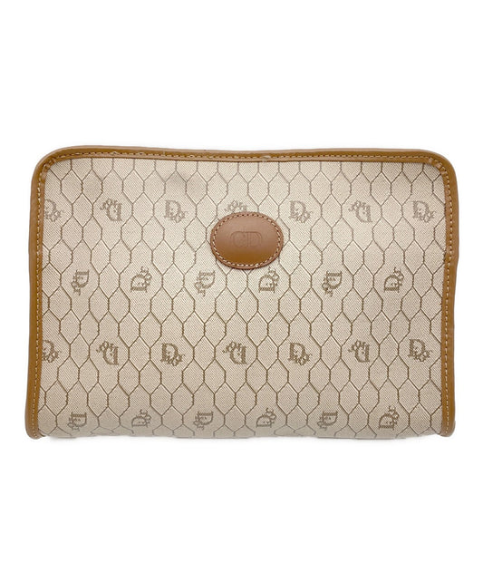 Dior Honeycomb Clutch Bag Beige Canvas Leather Vintage Authentic