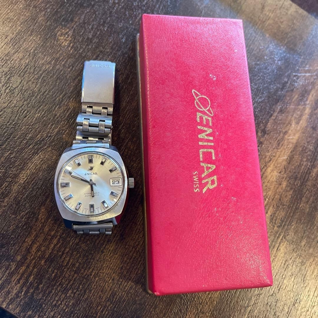 Enicar Automatic Silver Watch Ocean Pearl Star Jewel Rare Used Working