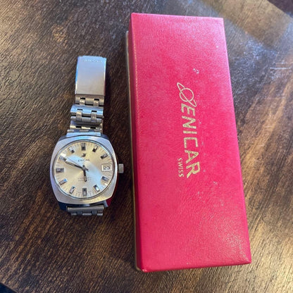 Enicar Automatic Silver Watch Ocean Pearl Star Jewel Rare Used Working
