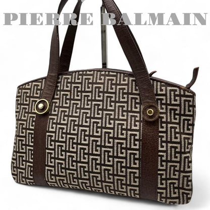 Pierre Balmain Tote Shoulder Bag Handbag Geometric Brown Used Good Condition