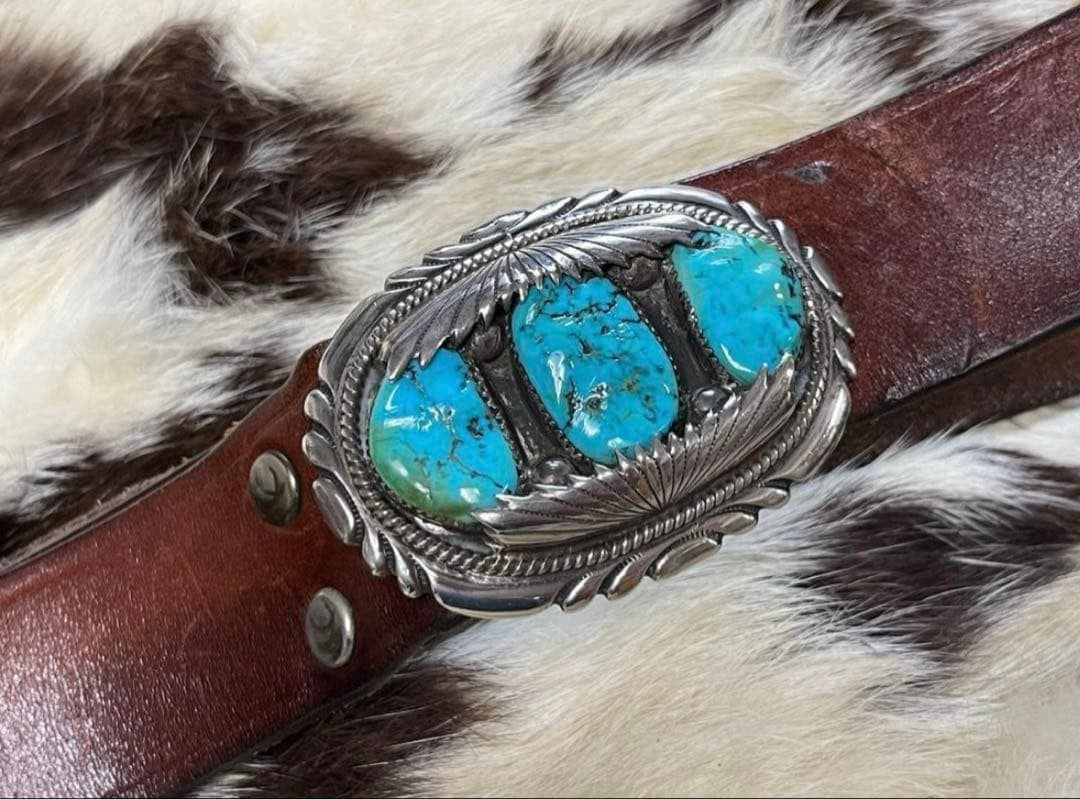Robert & Bernice Leekya Buckle Indian Jewelry ZUNI Triple Turquoise TQ Kingsman