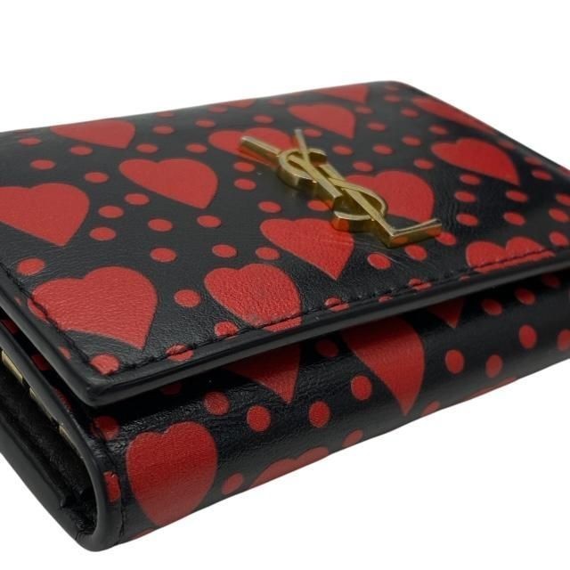 SAINT LAURENT PARIS 6-Key Holder Compact Case with Heart Motif Black Red Auth