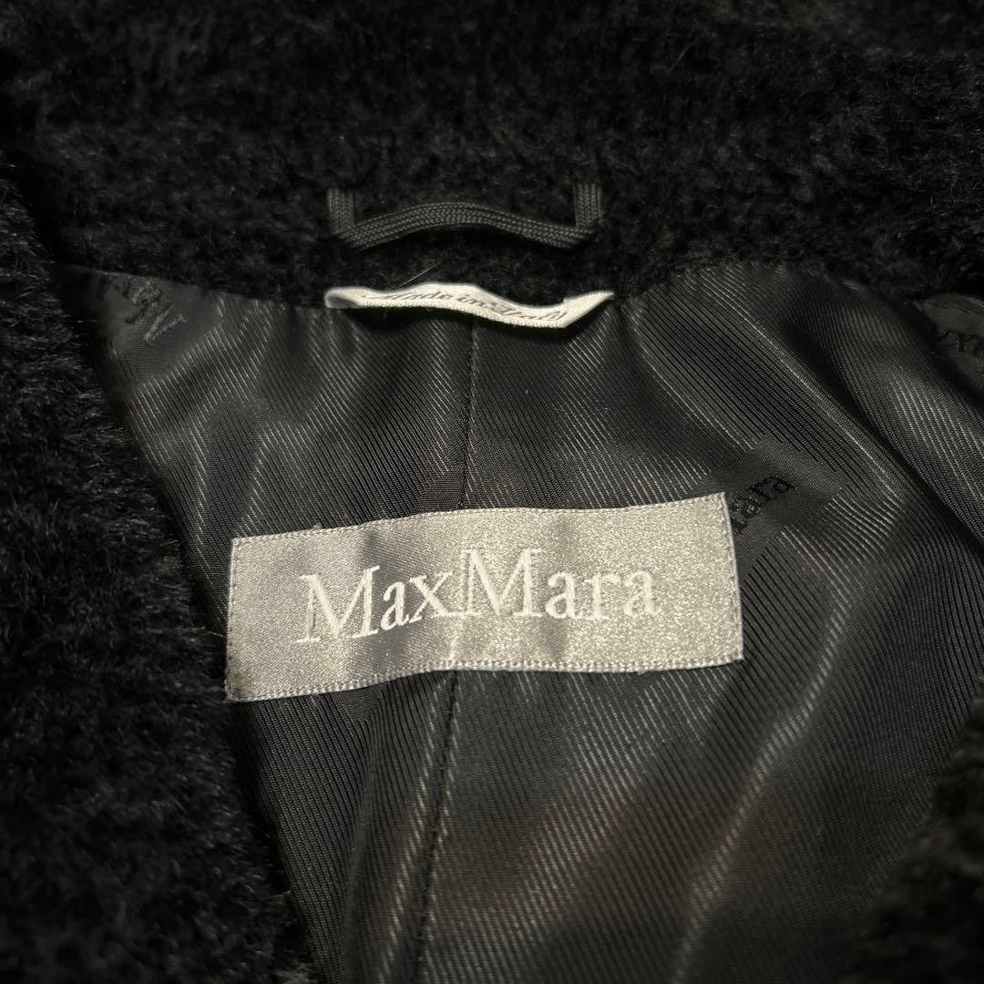 Max Mara Belted Alpaca Shaggy Fur Coat Jacket Blouson Women Size 42 Black